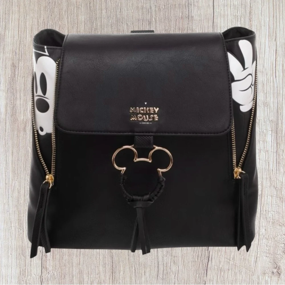NWT Disney Bioworld Mickey Mouse 90th Anniversary Black Mini Zipper Backpack